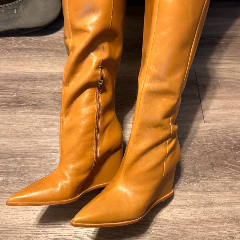 Dolce Vita Tan Knee-High Wedge Boots